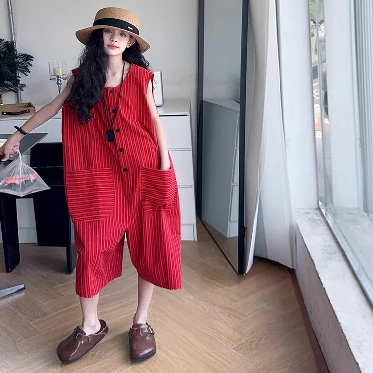 女童夏季无袖套装2025新款女大童多巴胺连体裤夏装潮酷穿搭连体衣