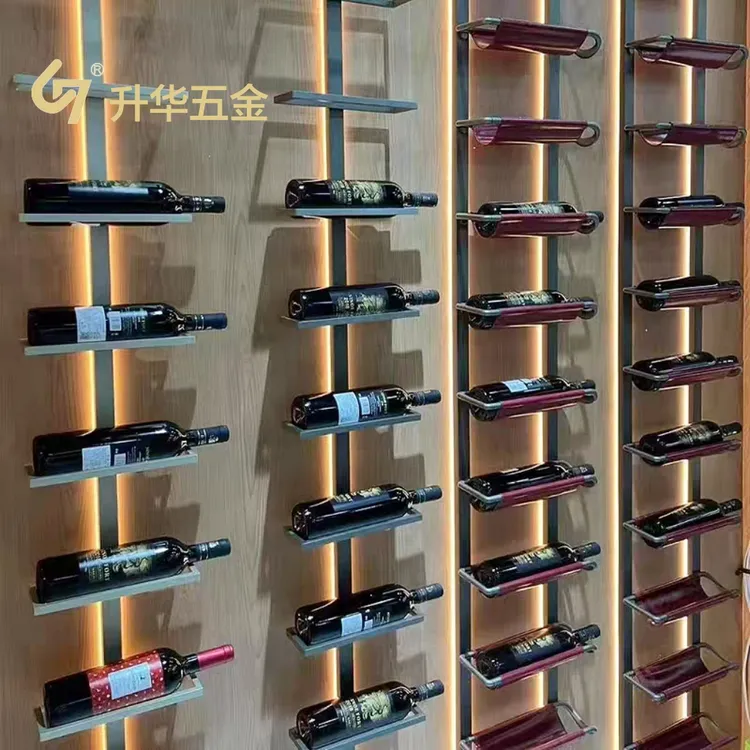高档红酒展示架壁挂酒窖平放葡萄酒酒架餐厅酒吧墙上全铝带灯酒柜