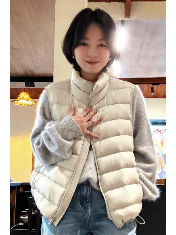 立领排骨羽绒马夹女款2025新款超好看短款小个子白鸭绒背心外套