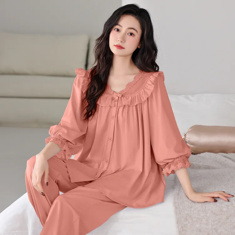 睡衣女夏季七分袖长裤纯棉新款女士宽松大码春秋季夏天薄款家居服
