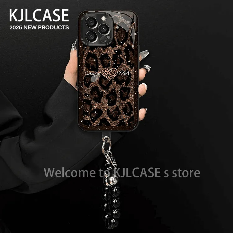 豹纹爱心适用苹果vivo华为oppo小米iPhone17电镀玻璃壳手机壳