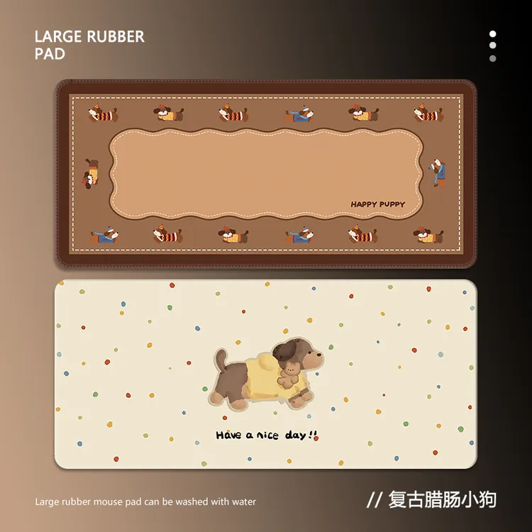 波点腊肠狗鼠标垫超大号高颜值办公键盘垫复古美拉德家用电脑桌垫