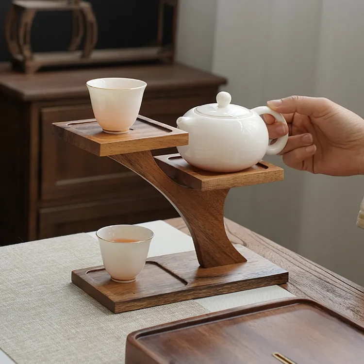 胡桃木中式飞天收纳架 茶空间茶道收纳 壶杯碗盏收纳创意