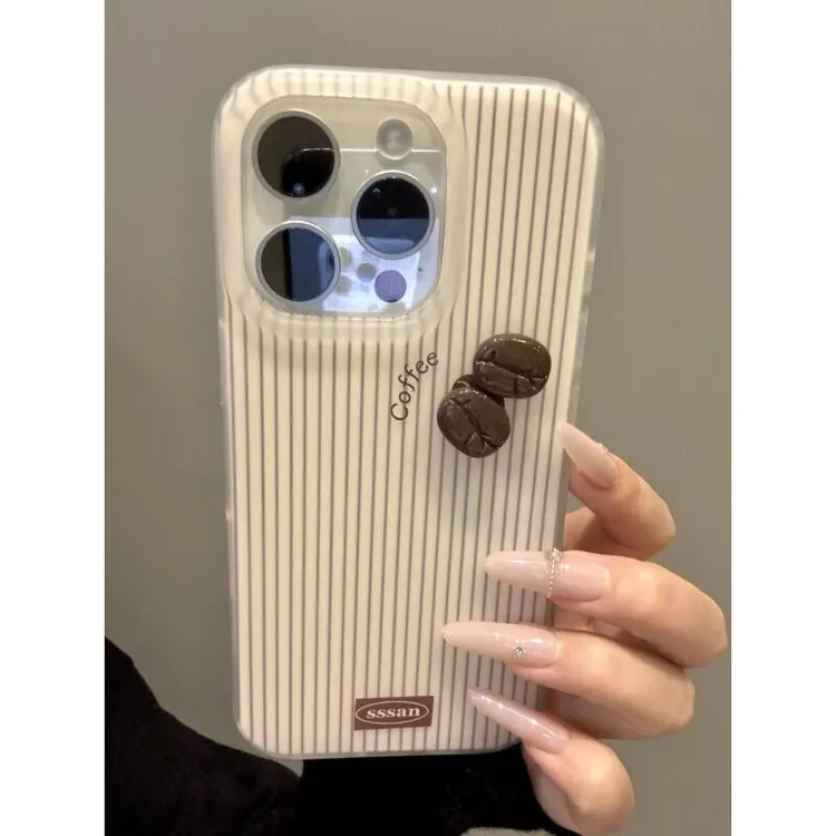 简约雾面磨砂竖条纹棕色咖啡豆适用iphone16promax苹果15手机壳14