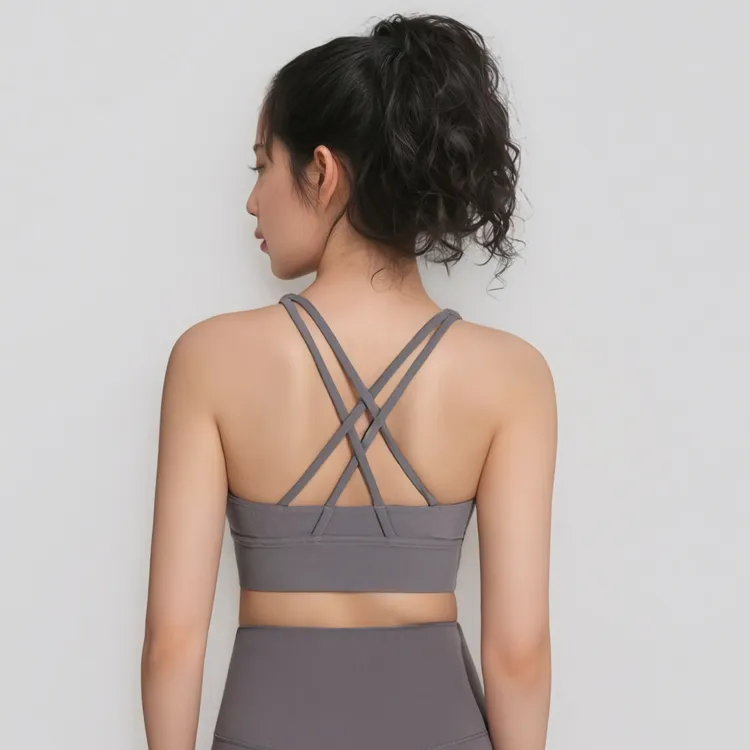 交叉美背运动内衣弹力防震聚拢可拆胸垫收副乳瑜伽健身背心式文胸