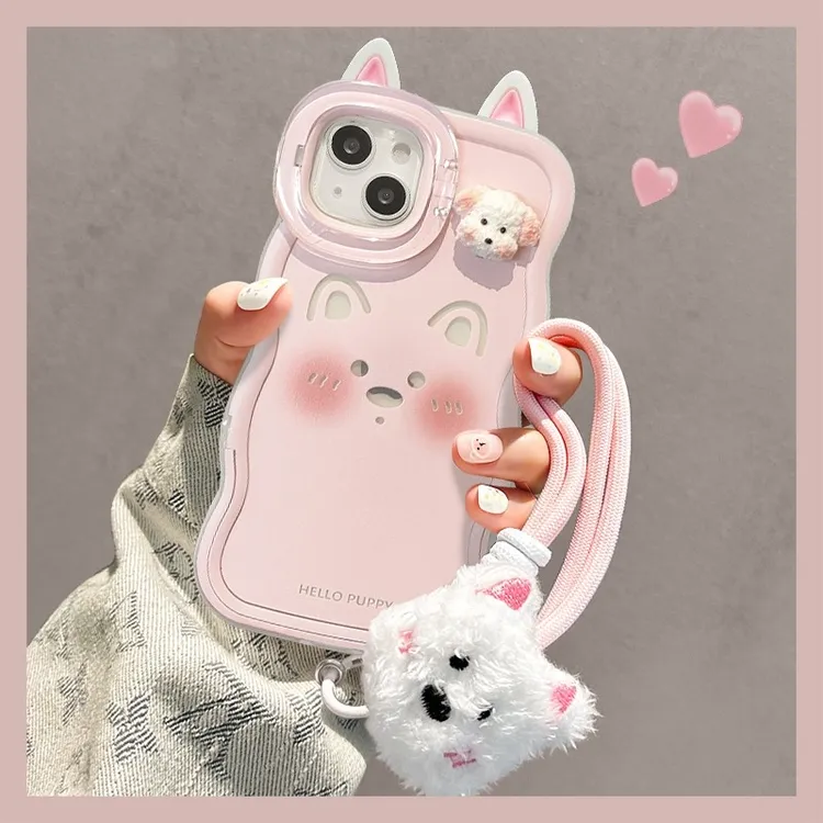 适用粉小狗公仔苹果17/16promax双支架手机壳华为OPPO/VIVO小米
