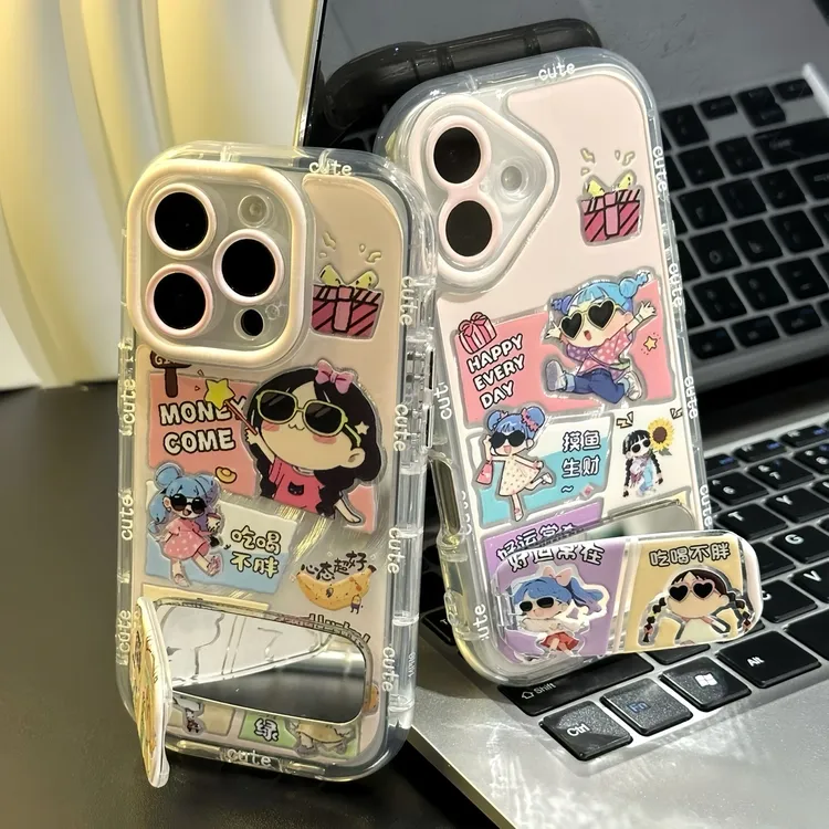 摸鱼生财女孩支架适用苹果16promax手机壳15小米14vivo华为70oppo