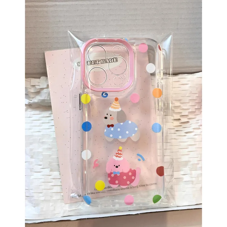 波点彩色狗狗适用iPhone16苹果15手机壳14promax透明13卡通12可爱