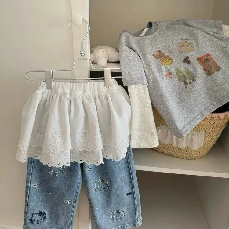 辰baby2025春款女童韩系可爱刺绣印花牛仔裤百搭宝宝裤子春秋小童