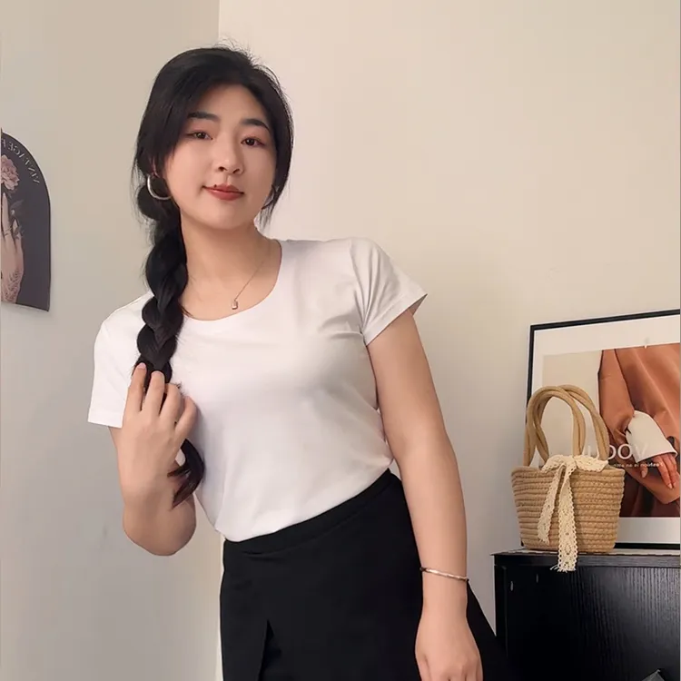 纯棉白色短袖t恤女夏季2025新款修身圆领内搭显瘦打底衫体恤上衣