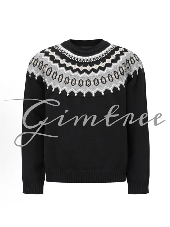 Gimtree费尔岛提花圆领毛衣针织衫软糯插肩上衣秋冬慵懒感vintage