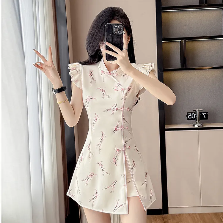 弹力改良旗袍新款温柔年轻款气质高端少女连衣裙套装显瘦小个子