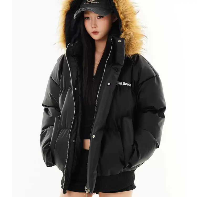 复古可拆连帽座山雕加厚保暖毛领棉衣男女女士棉服2025短款棉服女