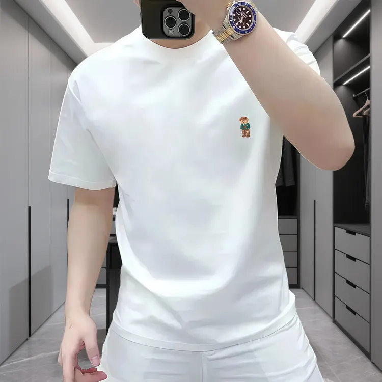 2025新款轻奢欧货潮牌刺绣短袖T恤夏季时尚休闲男士百搭上衣简约 