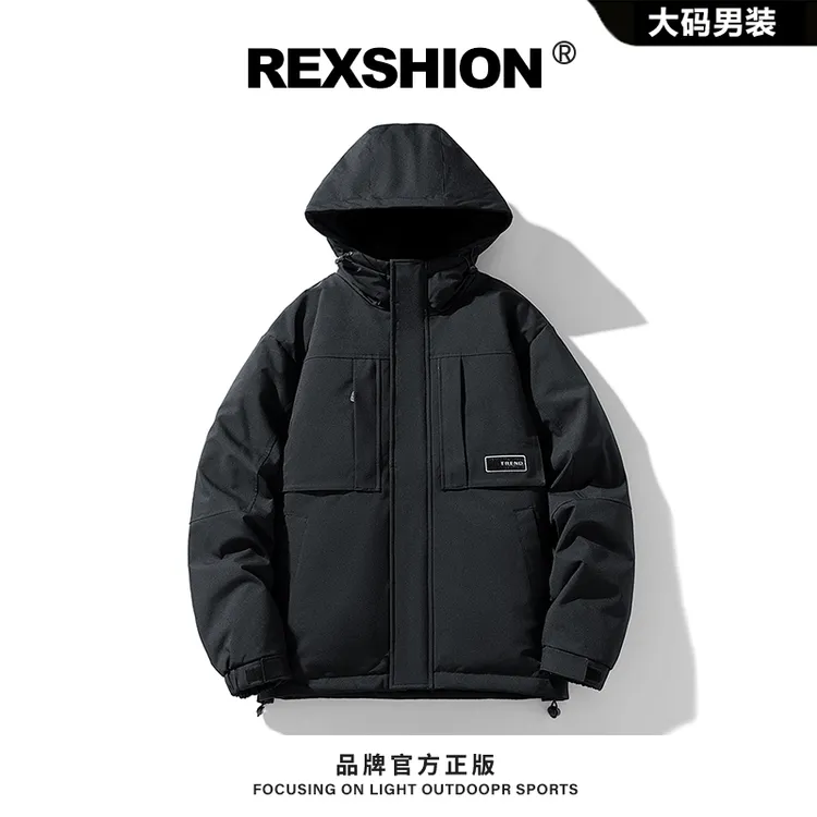 REXSHION工装冲锋衣羽绒服男冬季白鸭绒加厚保暖情侣休闲夹克外套