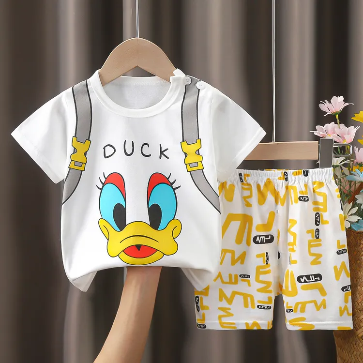 新款纯棉夏季套装半袖T恤运动居家服男童女童厂