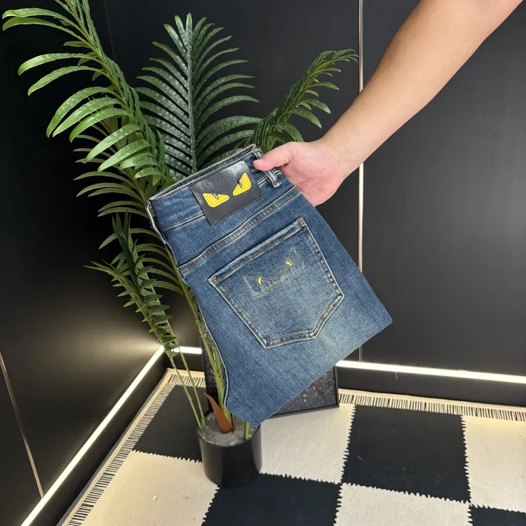 【TT专属】秋冬厚款小眼睛深海蓝男士牛仔裤弹力小直筒百搭男裤子