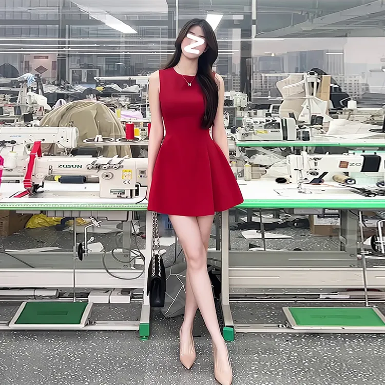红色连衣裙女夏季法式订婚礼服敬酒服无袖背心收腰显瘦红裙子短裙