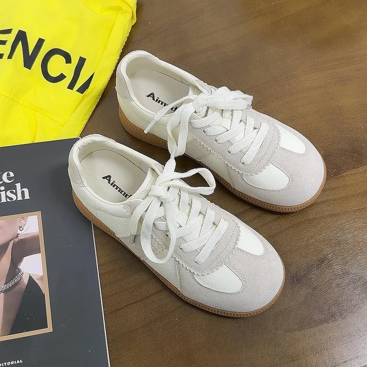 1969真皮女娃娃头德训女板鞋软底舒适系带阿甘休闲鞋2025春季新品