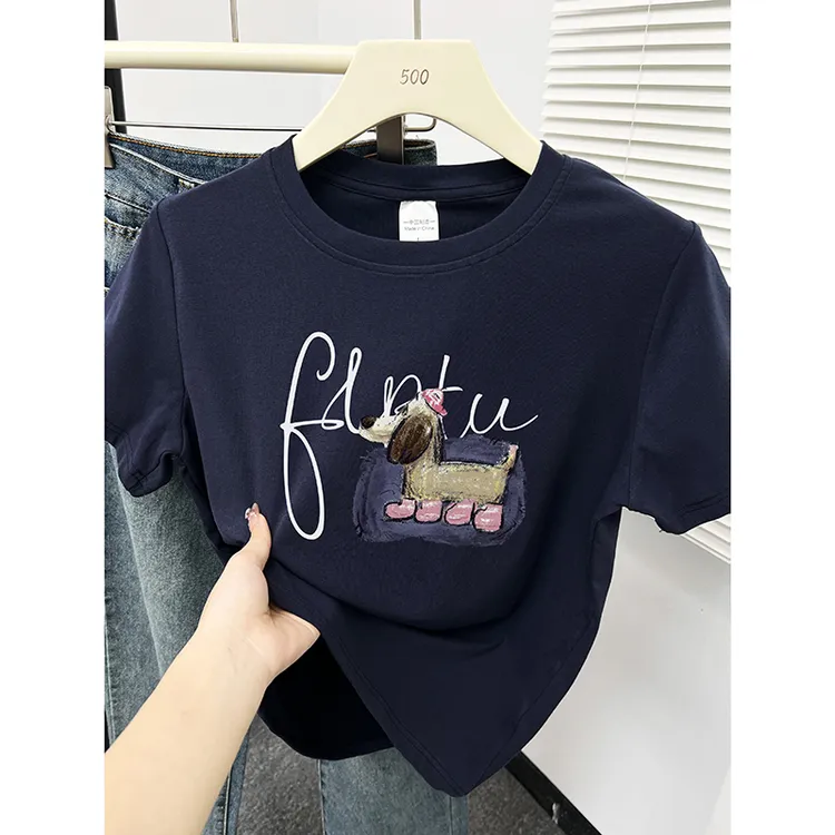 气质百搭正肩圆领T恤女短袖2025春夏季新款韩版今年流行显瘦上衣