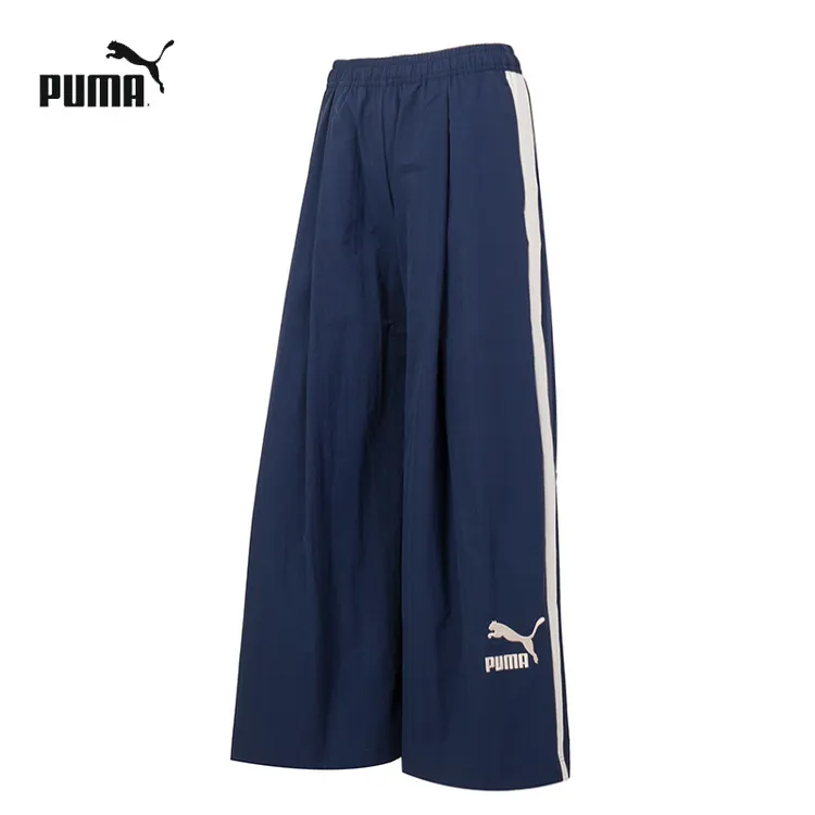 PUMA彪马女裤春秋新款T7拼接休闲阔腿长裤运动宽松蓝色裤子625686