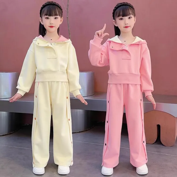 女童运动休闲套装2025年秋季新款韩版洋气时尚中大童网红连帽卫衣
