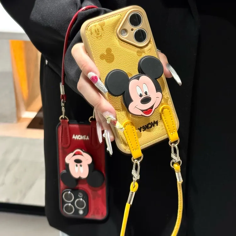 米奇支架挂绳适用17苹果16手机壳iPhone15小米14vivoppo华为p70潮
