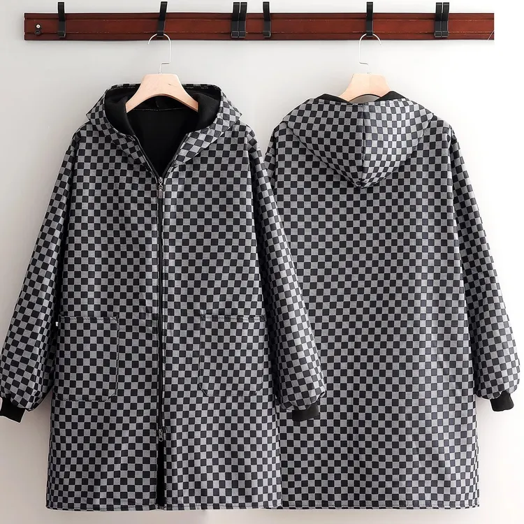 加绒外套干活秋冬新款围裙男女正穿衣家用连帽罩衣长袖上班工作服