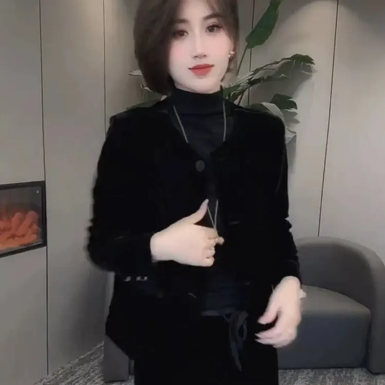 （运费险）2025春秋丝绒显瘦洋气时尚常规圆领常规袖长袖短外套女装