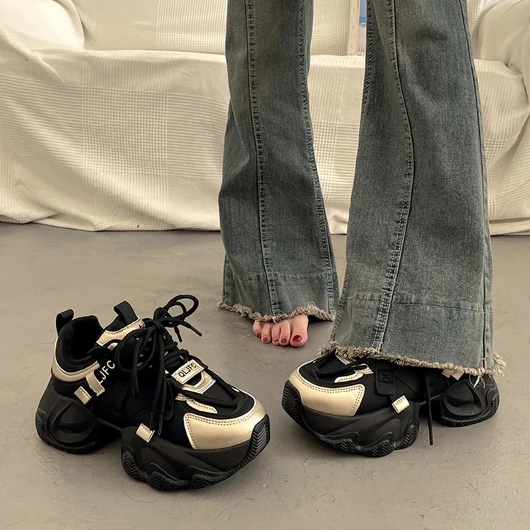 超火！显脚小港风厚底老爹鞋女夏季百搭炸街2025新款爆款增高休闲