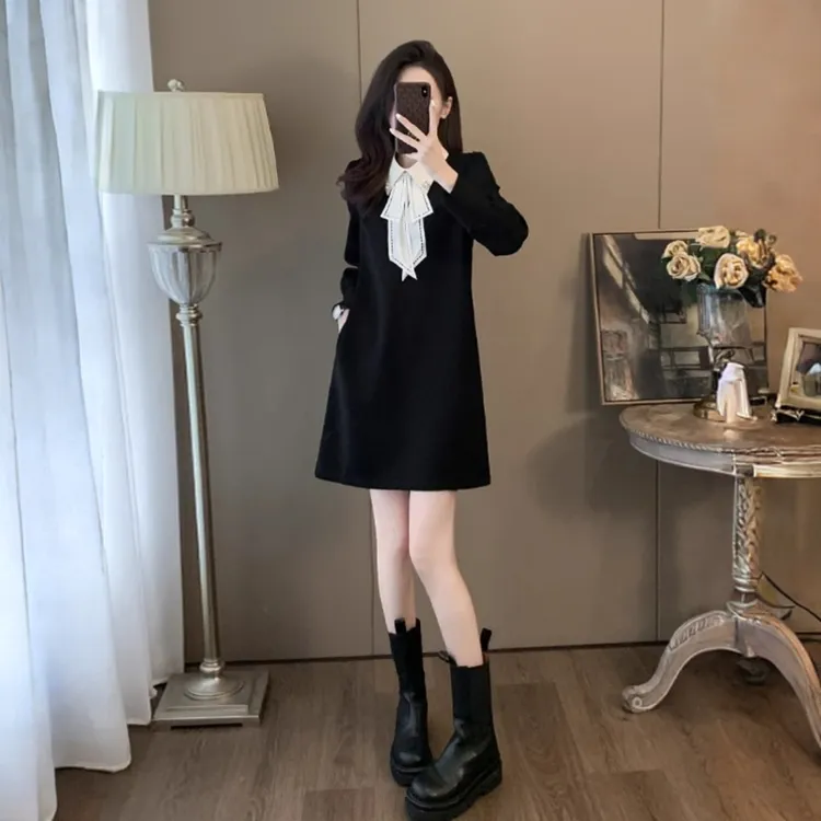 奥顿思兰迪小香风黑色连衣裙女小个子高级感名媛晚礼服气质小黑裙