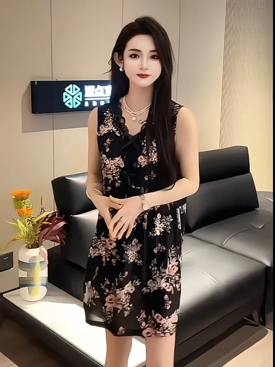 夏季新款薄款大码韩版显瘦蕾丝时尚宽松洋气冰丝睡衣女无袖连衣裙