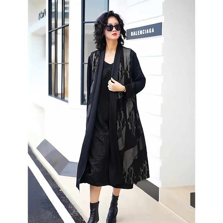 8090秋复古大码轻奢高级感长款马甲外搭气质无袖宽松过膝马夹外套