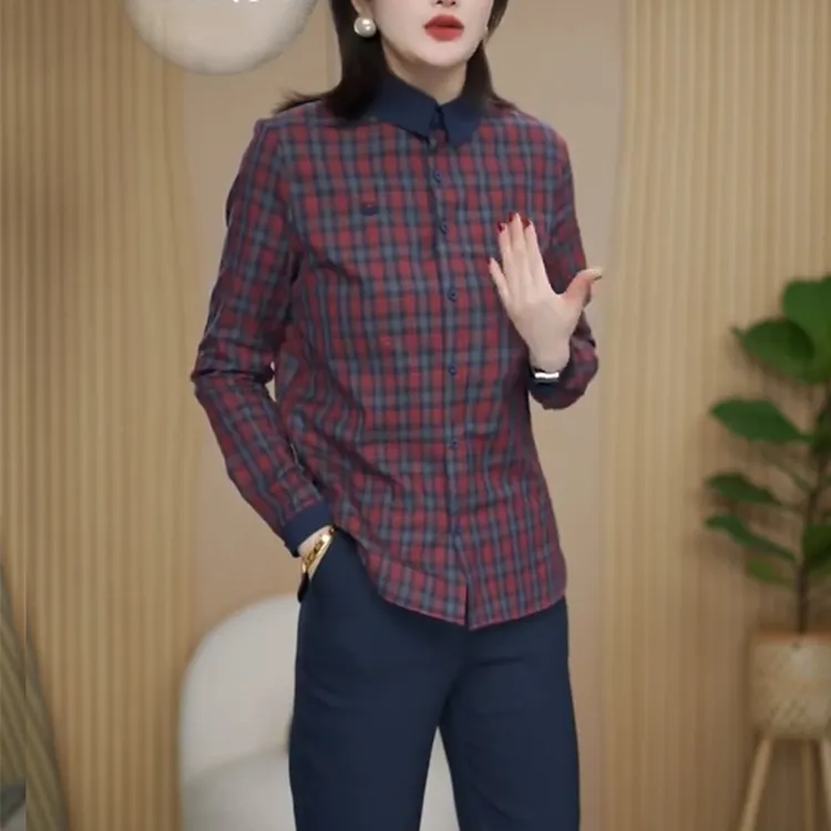 长袖格子衬衫女2025春装新款高级感时尚女装上衣今年流行漂亮小衫