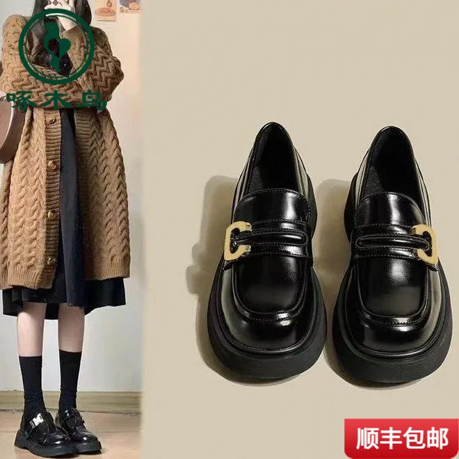啄木鸟乐福鞋女软底2025新款春秋女鞋英伦风百搭厚底jk小