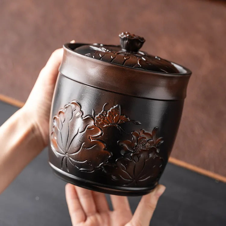 紫陶茶叶罐密封罐陶瓷精品高档紫砂大号中式醒茶罐储存罐防潮家用