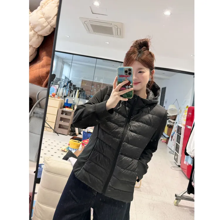 晶咕【排骨王】假两件连帽收腰保暖排骨羽绒外套