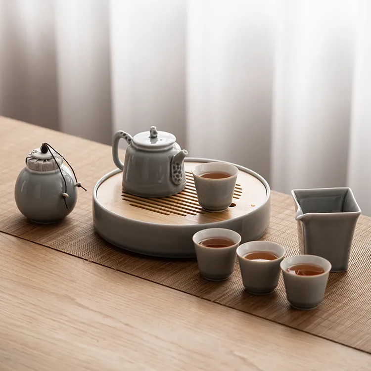 日式冰灰釉茶具套装茶壶茶杯茶盘陶瓷功夫茶具干泡茶盘家用礼盒装