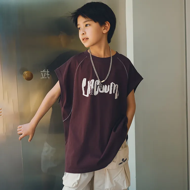 男童短袖t恤夏装2025新款儿童夏款无袖上衣中大童男孩夏款衣服潮