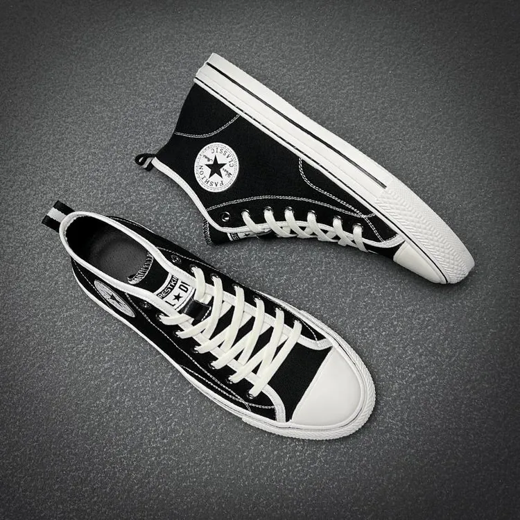 男鞋2025春季新款帆布男士运动休闲鞋中高帮透男士真皮加绒高帮鞋