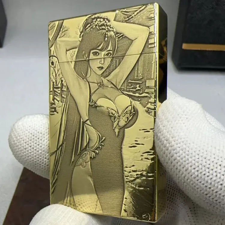 新款朗声小舞手工金色双面打火机