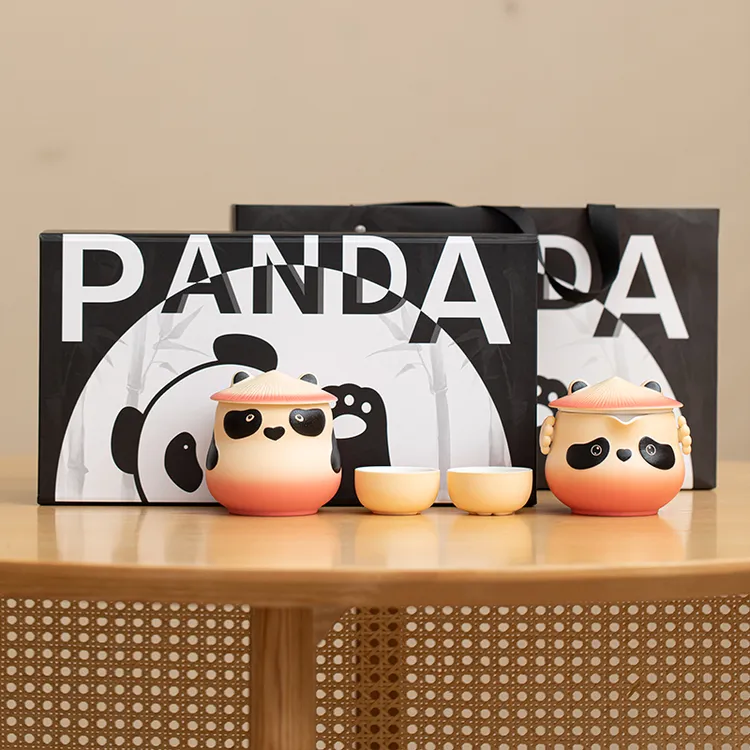 熊猫旅行茶具陶瓷户外便携式泡茶壶旅游露营快客杯小巧收纳喝茶杯