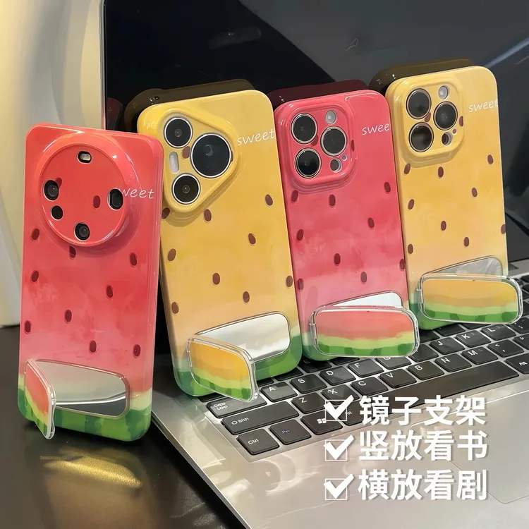 夏日水彩西瓜镜子支架适用苹果16promax手机保护壳iPhone15/14/13