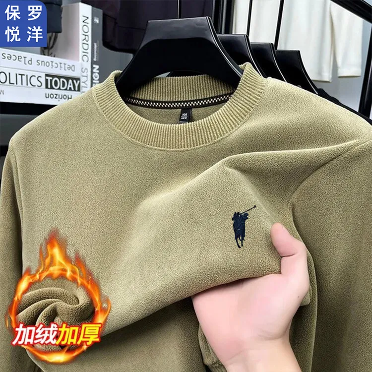 保罗悦洋双面加厚奥粒绒刺绣工艺男士秋冬卫衣圆领打底衫男装809