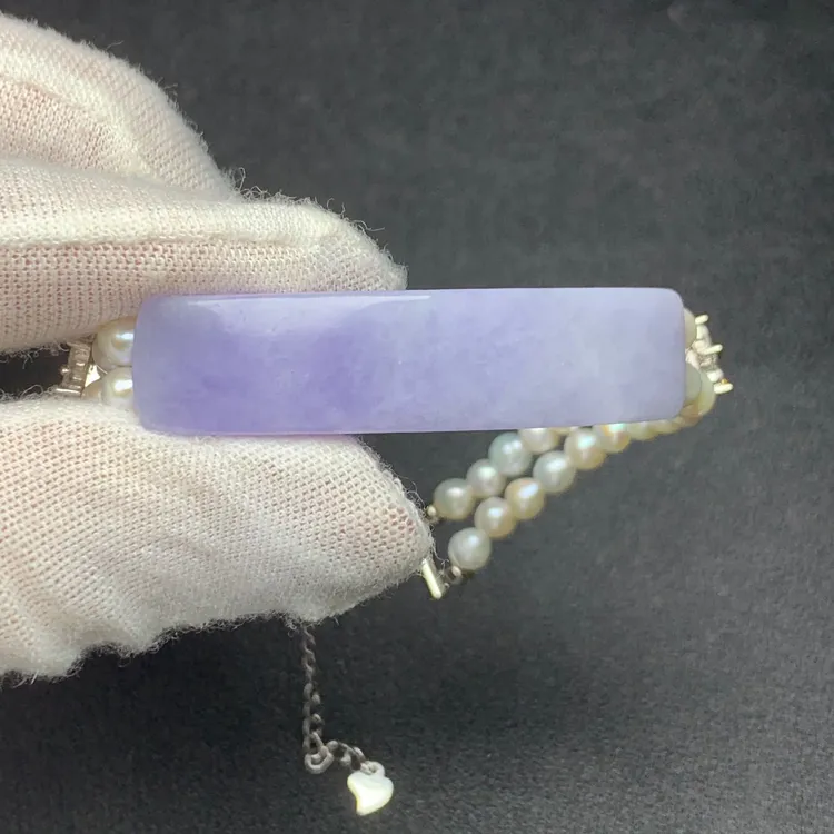 翡翠手链天然翡翠A货紫罗兰手牌天然珍珠手链正品翡翠紫罗兰手牌