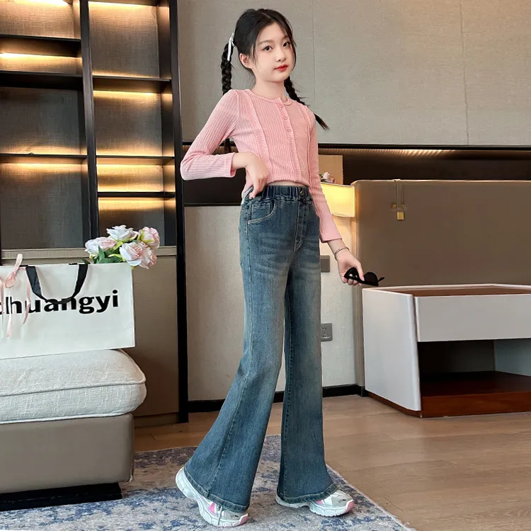 女童春装2025春款女大童牛仔裤洋气高腰显瘦女童春装2025新款爆款