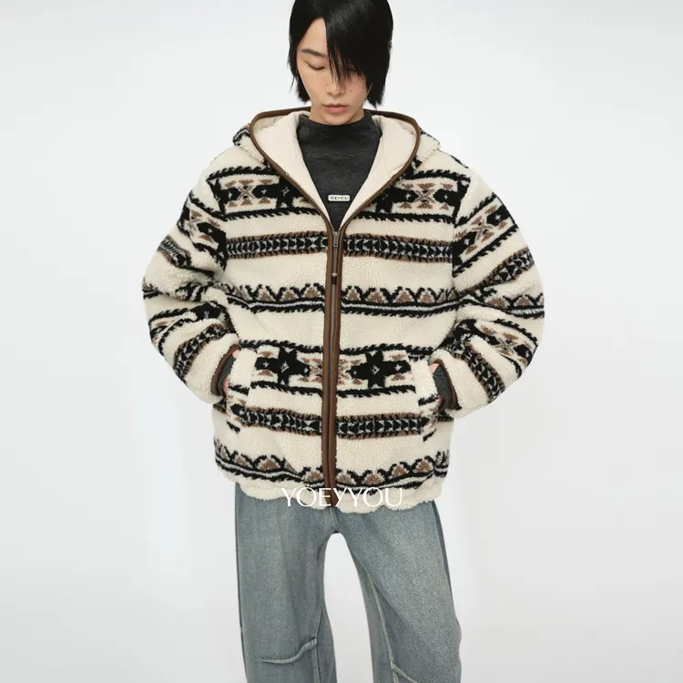 YOEYYOU设计师品牌 连帽提花羊羔毛外套女 DSC买手店 DY5Y04069
