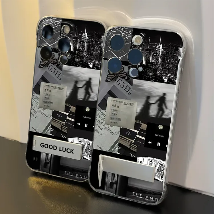 苹果15小众16ProMax手机壳带支架14适用ins风s20超薄12无边框硬13