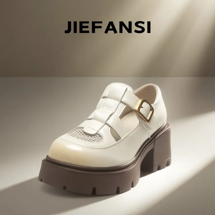 夏季真皮罗马包头凉鞋女款头层牛皮夏天厚底增高坡跟镂空高跟单鞋