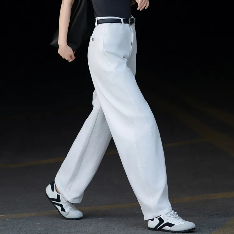 白色牛仔裤女2025新款夏季薄款今年流行的裤子女士宽松阔腿弯刀裤